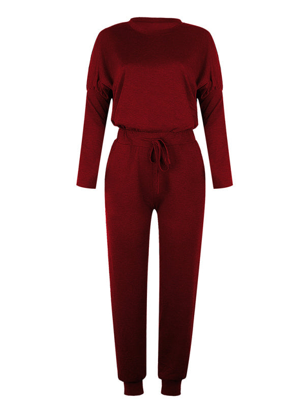 Women's Solid Color Sweatshirt & Sweatpants Set