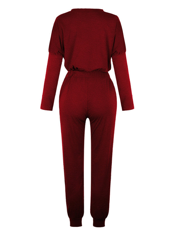 Women's Solid Color Sweatshirt & Sweatpants Set