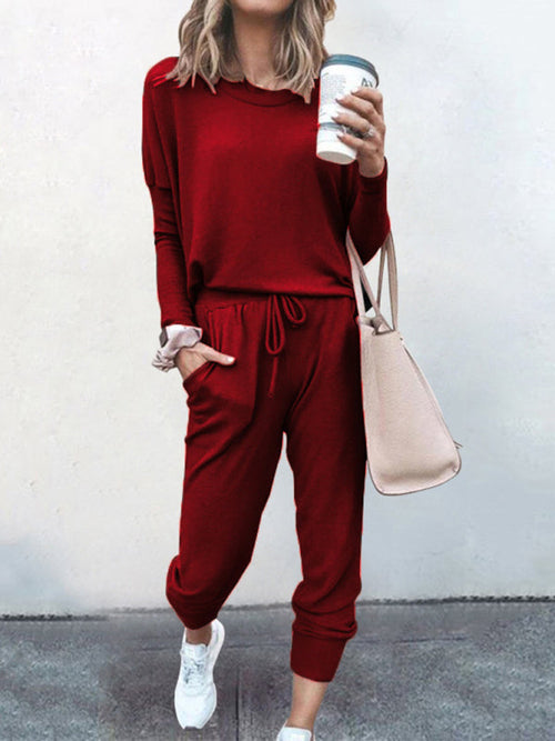 Women's Solid Color Sweatshirt & Sweatpants Set