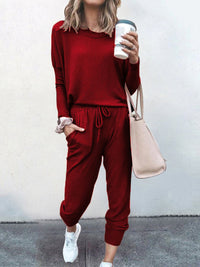 Women's Solid Color Sweatshirt & Sweatpants Set