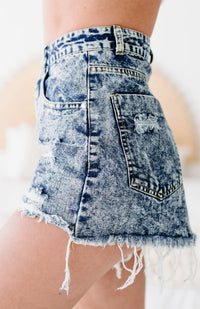 Frayed High Waist Button Zip Pocket Shredded Fringed Denim Shorts