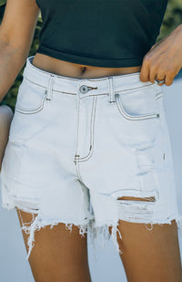Frayed High Waist Button Zip Pocket Shredded Fringed Denim Shorts