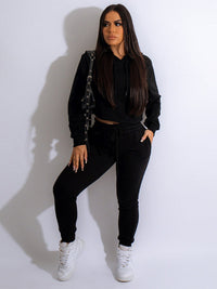 Women's solid color casual hooded sweatshirt suits