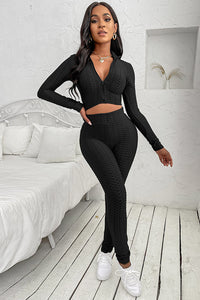 Black Two-piece Crop Top and High Waist Leggings Yoga Wear Tracksuit
